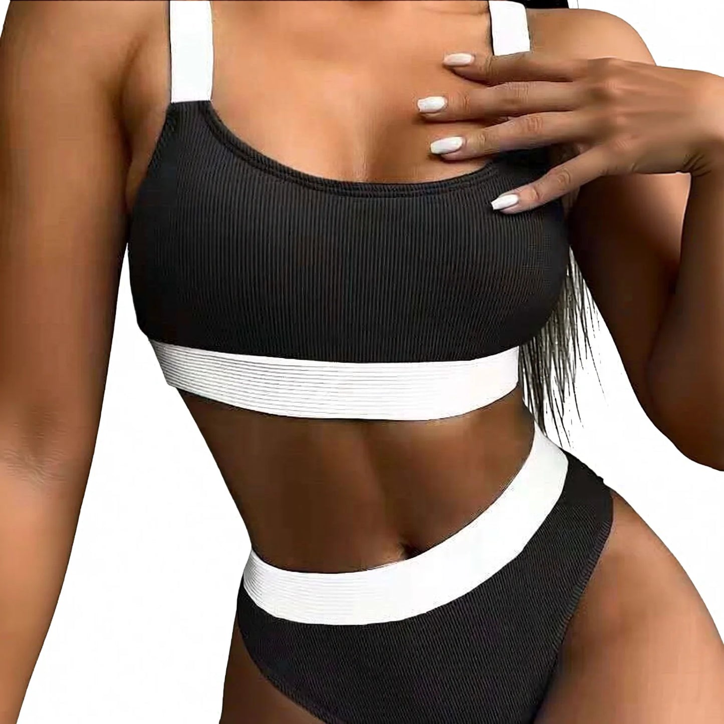 Pure Color Bikini Set High Waist Two Piece Swimwear