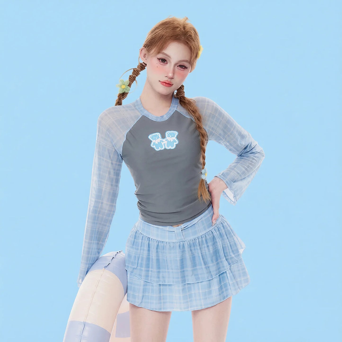 Long Sleeve Swim Dress Blue