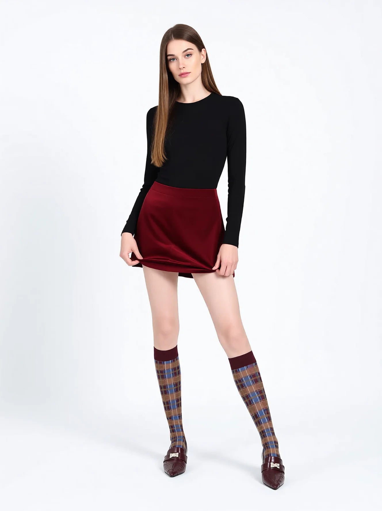 Vintage Plaid Knee High Socks - Slimming Retro Style Calf Socks
