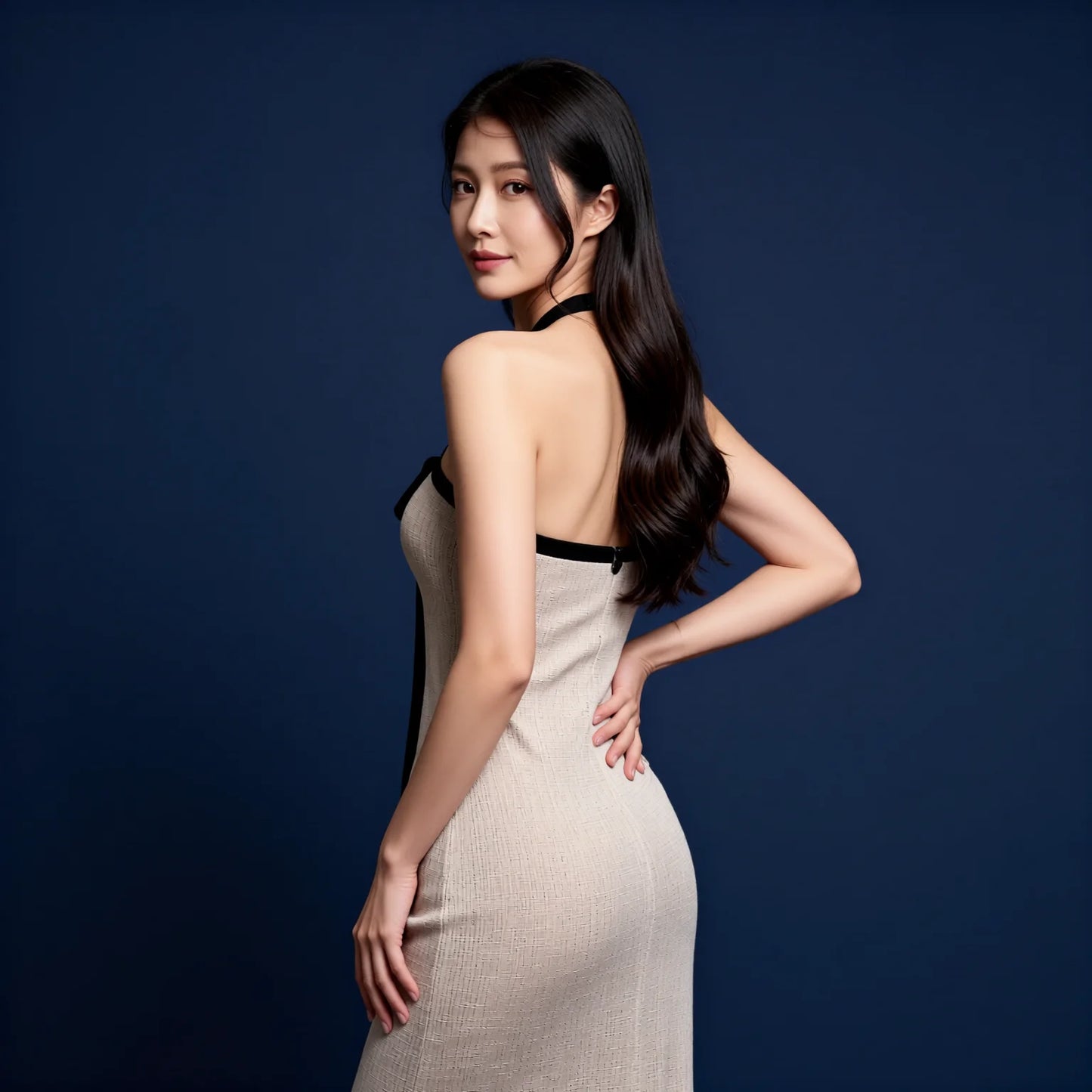 Halterneck Slip Dress Ivory