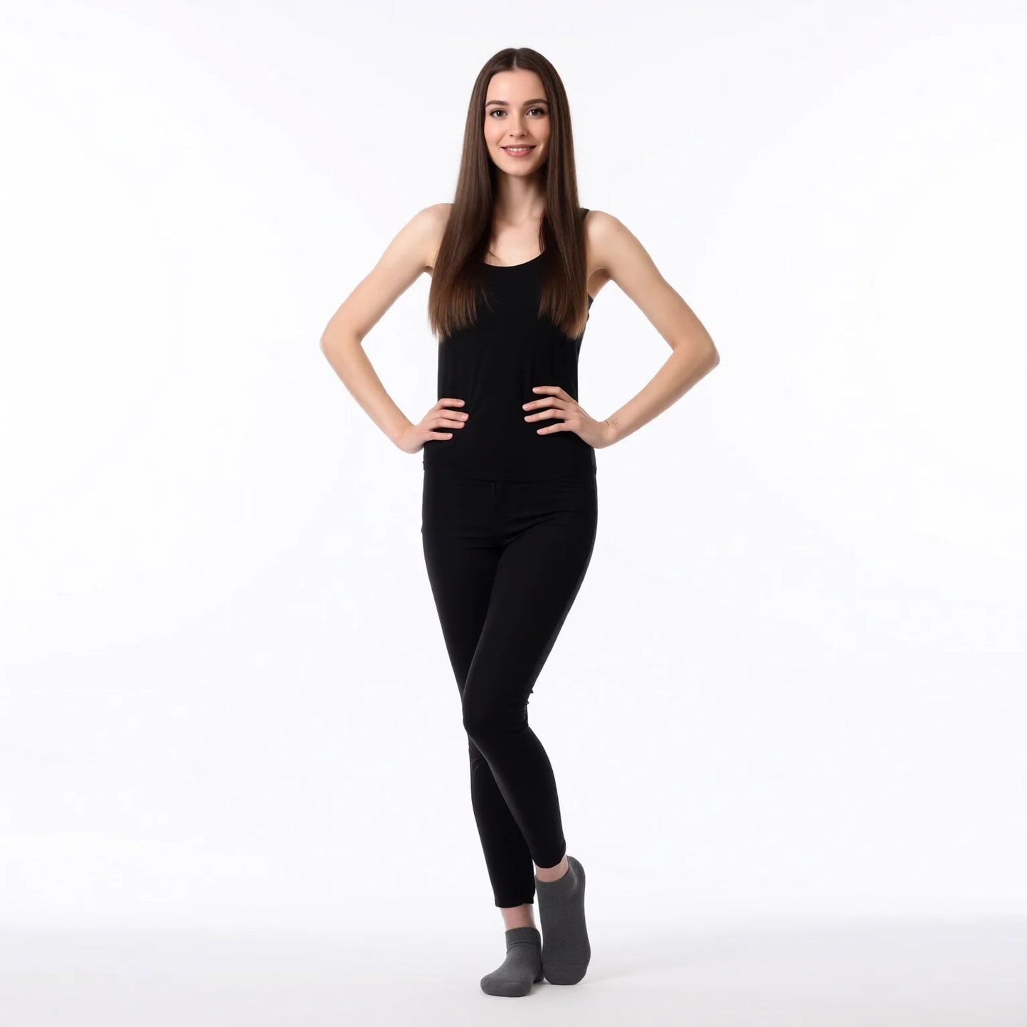 Women's Cotton Knee High Socks - Black Grey Slimming Calf Length