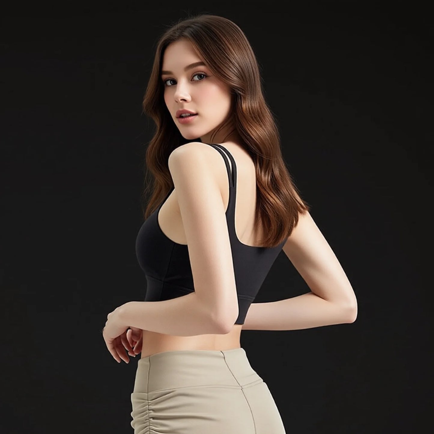 Seamless one-piece sports bra, summer thin crop tank top, crisscross back detail