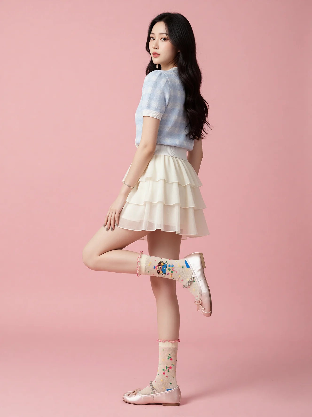 Sheer Lace Cute Dog Pattern Mid Calf Socks for Women - Breathable Thin Fashion