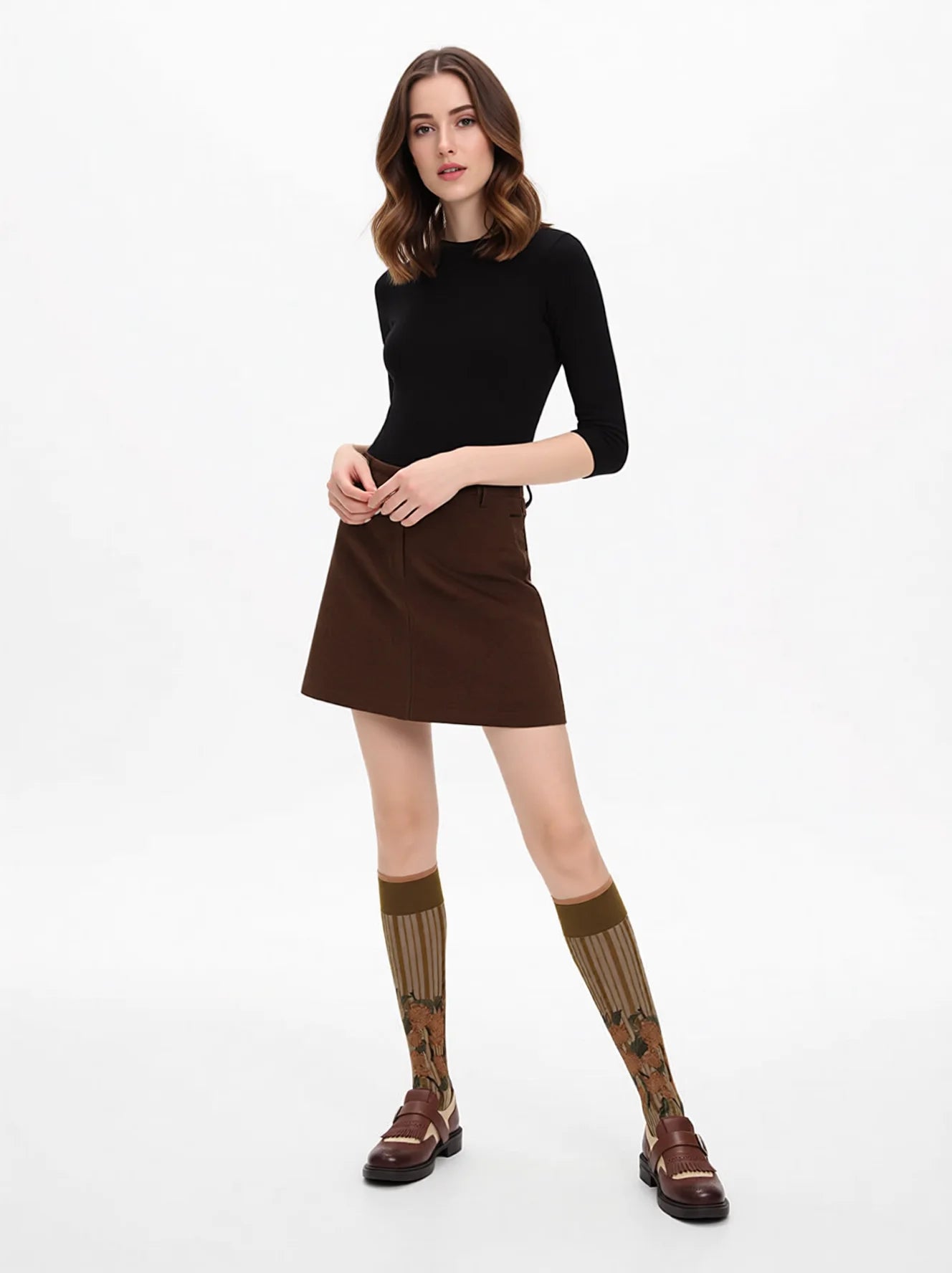 Vintage Green Patterned Knee High Socks Retro Hepburn Style