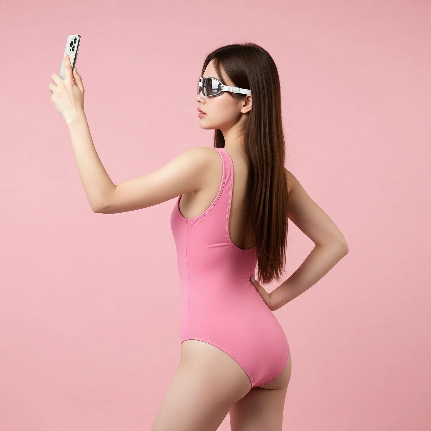 camellia pink one-piece swimsuit, slimming cut