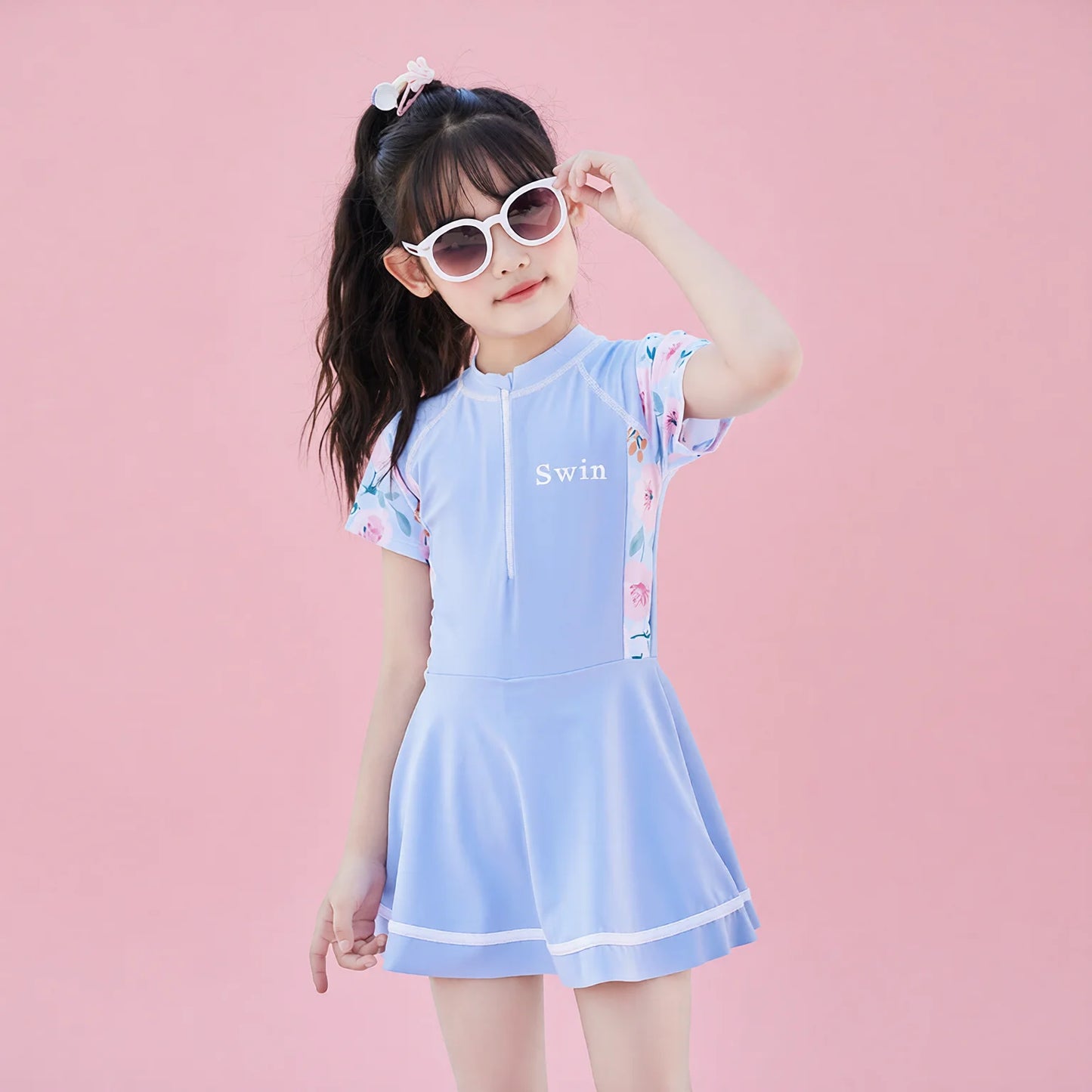 Girls Floral One Piece Swim Dress - Summer Kid's Swimsuit