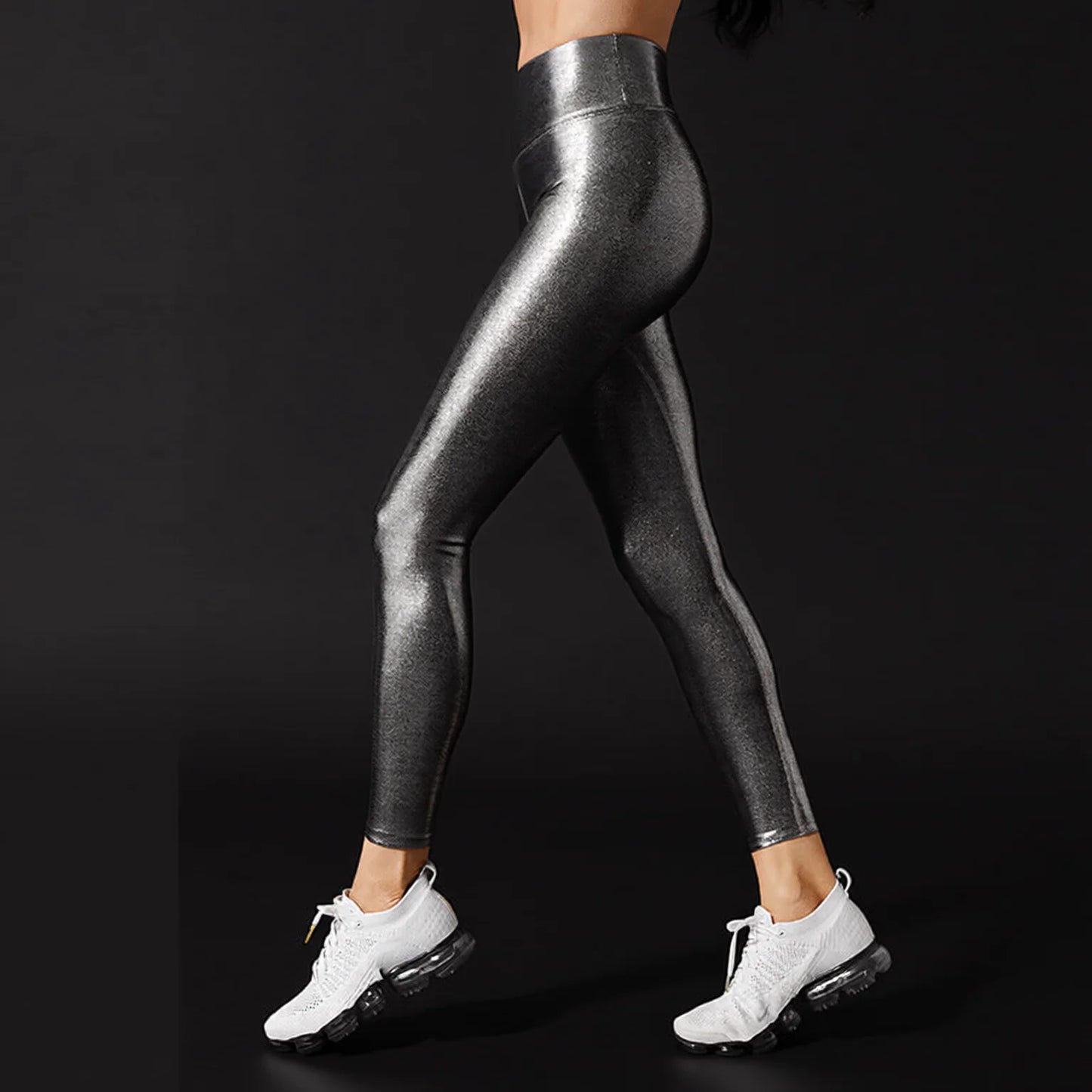 High-Waisted Metallic Leggings Pure Colour Yoga Pants Butt-Lifting Pencil Leggings