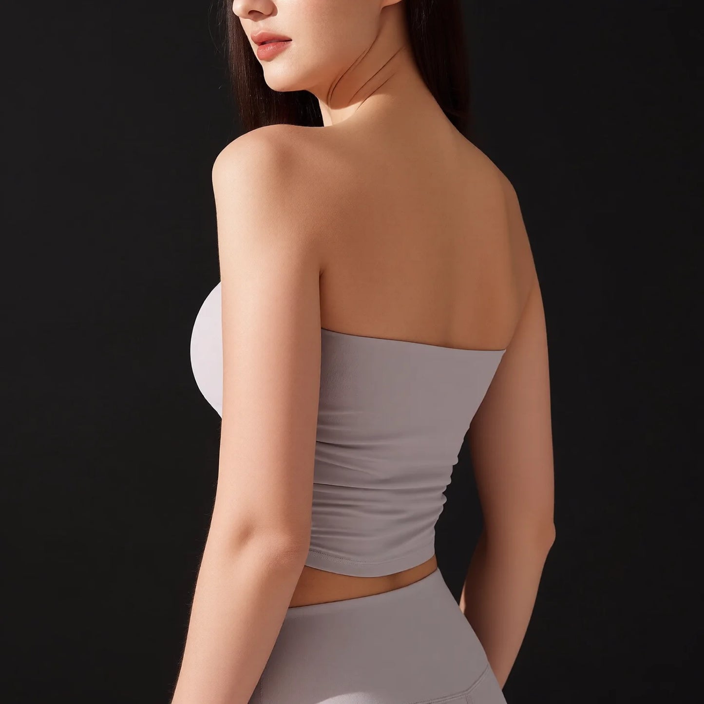 Nude-Skin Sports Tube Top with Built-in Bra Support