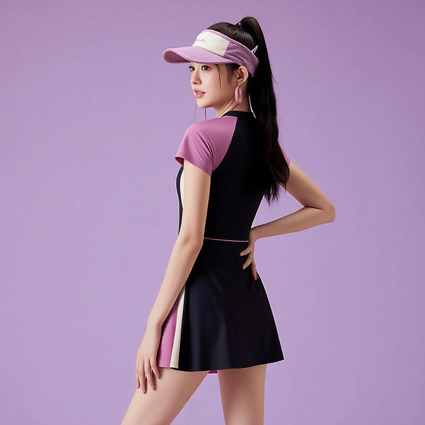 High-waisted sporty skirt two-piece swimsuit - tummy control & slimming effect