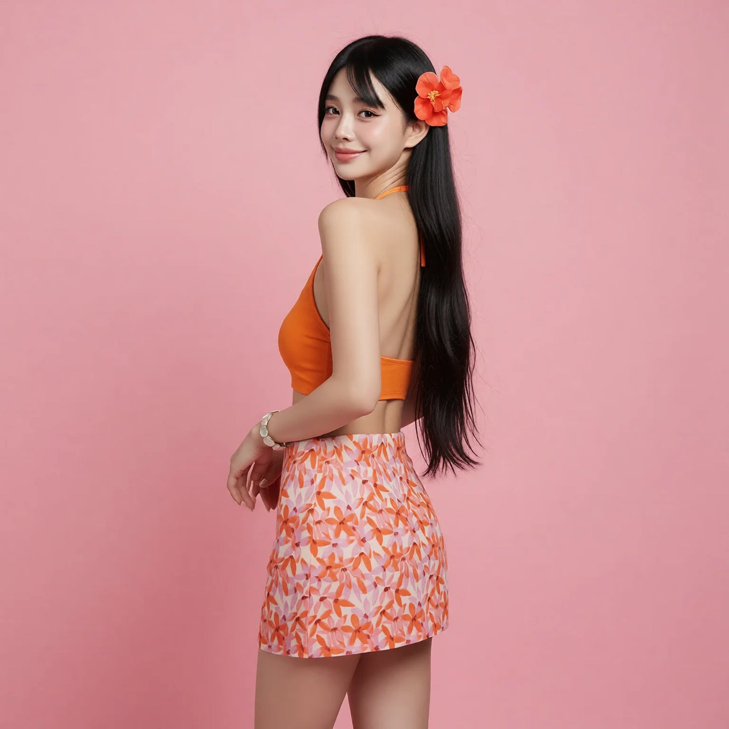 Striped Knit Cover-Up Set & Floral Mini Skirt Beach Bikini