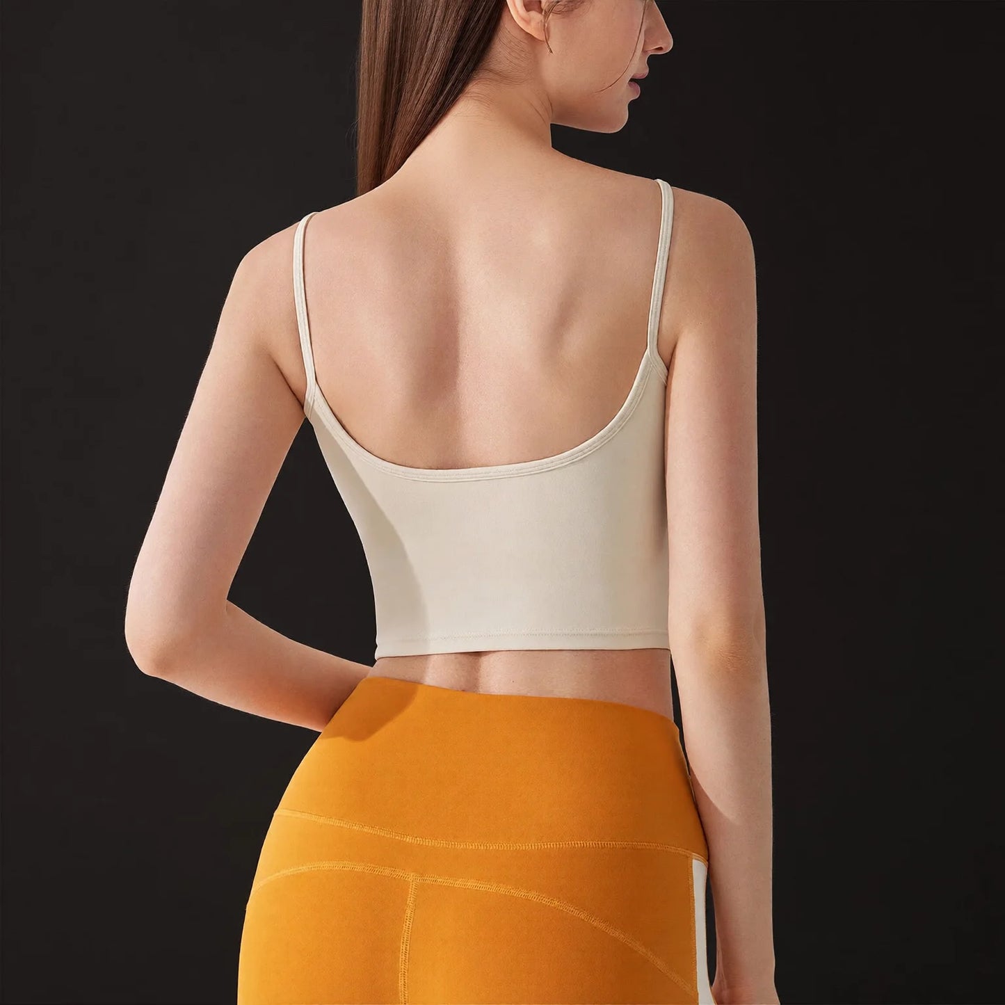 Nude Feel One-Piece Yoga Bra with Built-in Bra Cup, Spaghetti Strap Tank Top