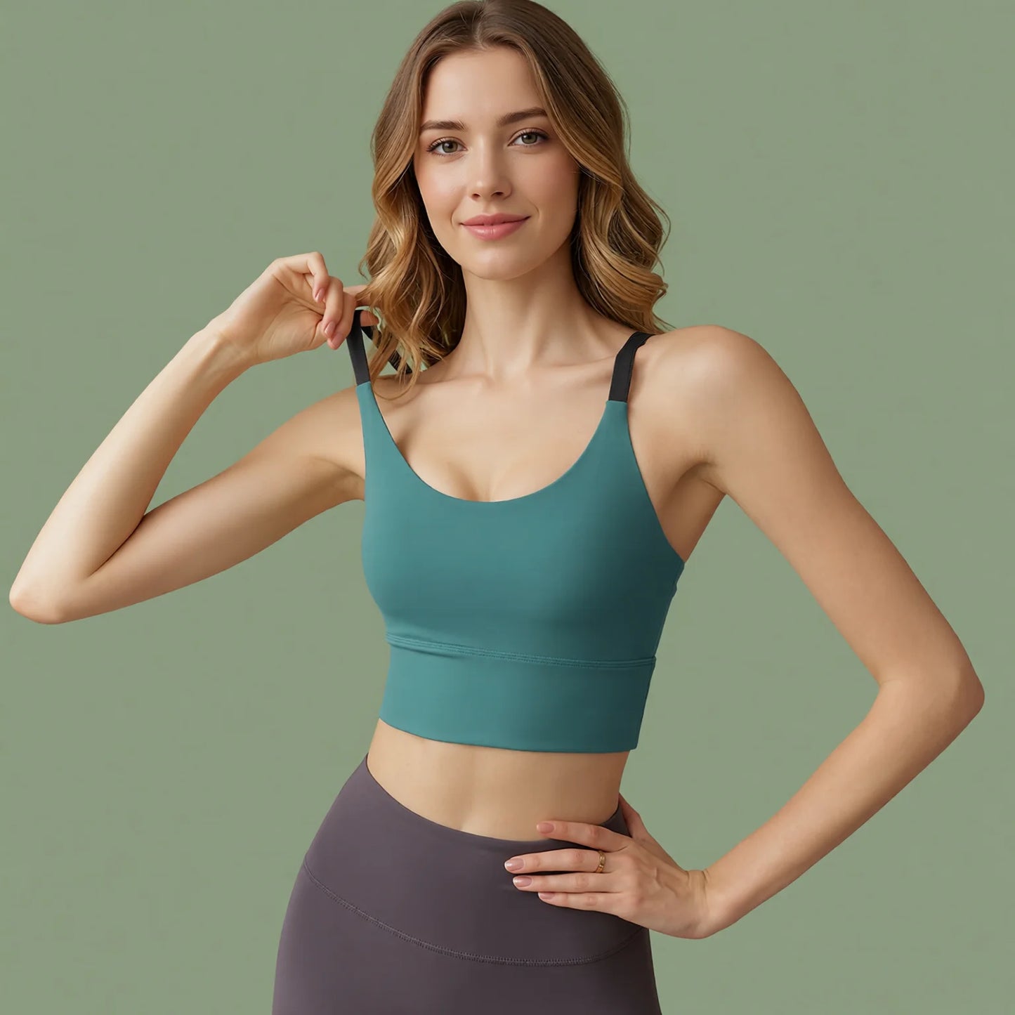 seamless supportive sports bra with wide straps for yoga pilates and training