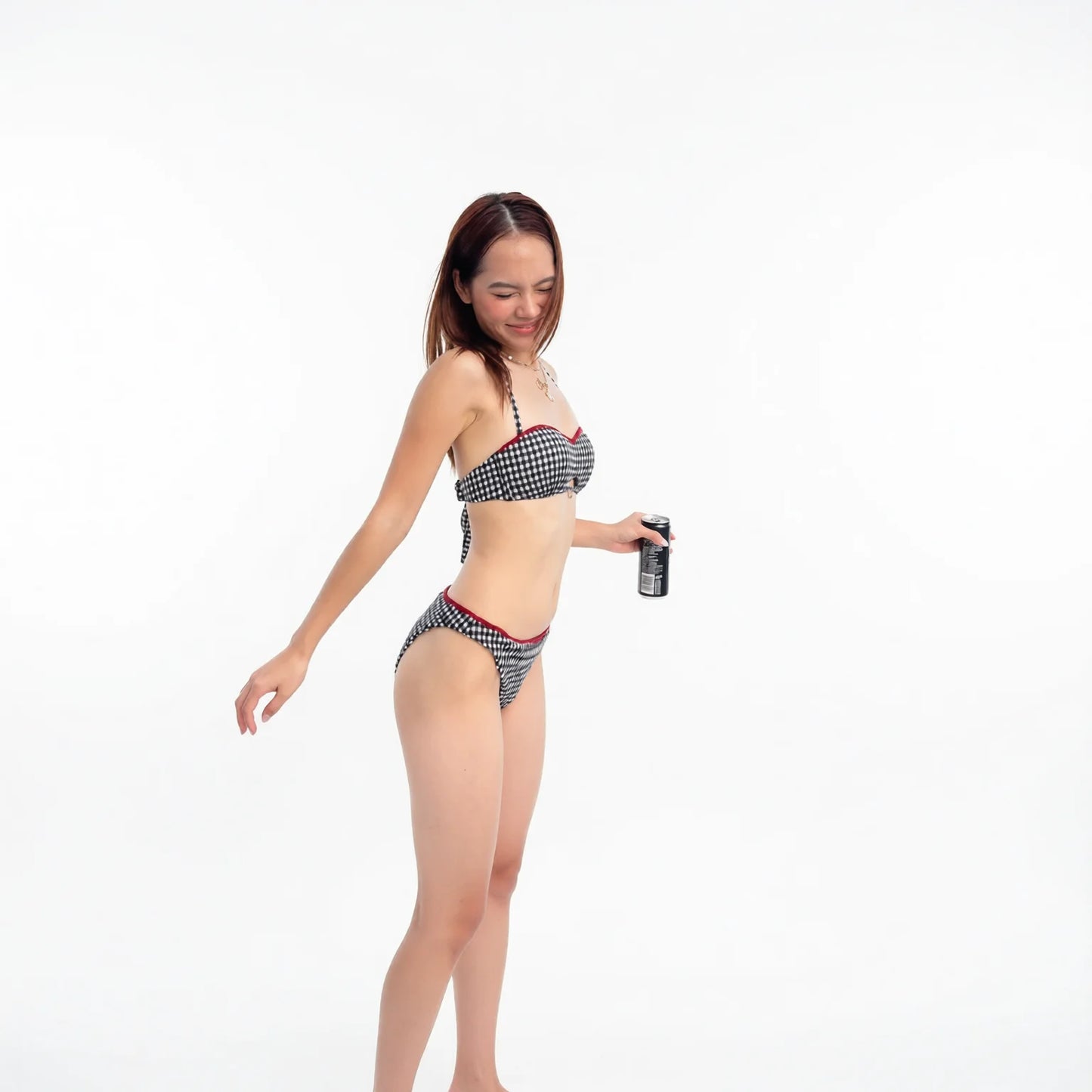 High-waisted checkered bikini set