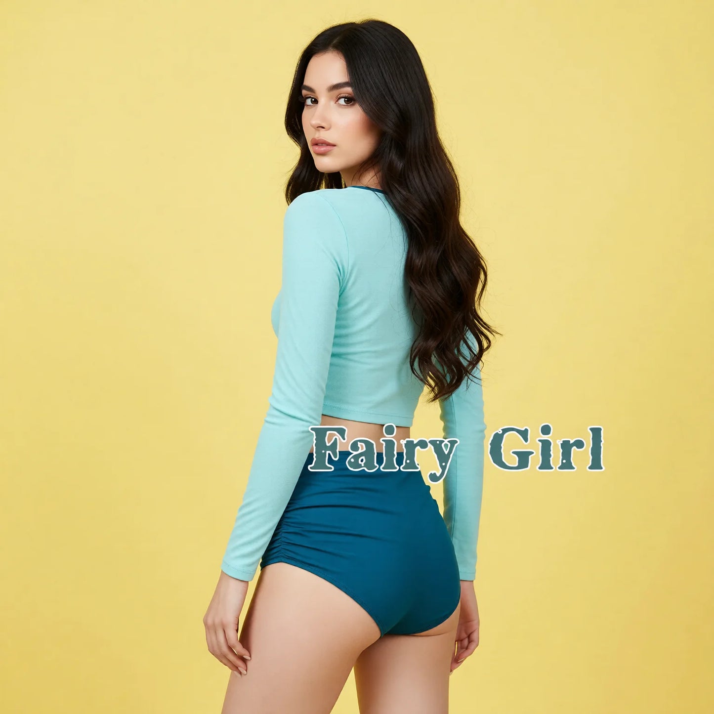 Korean Ins High-Waisted Long-Sleeve Two-Piece Swimwear