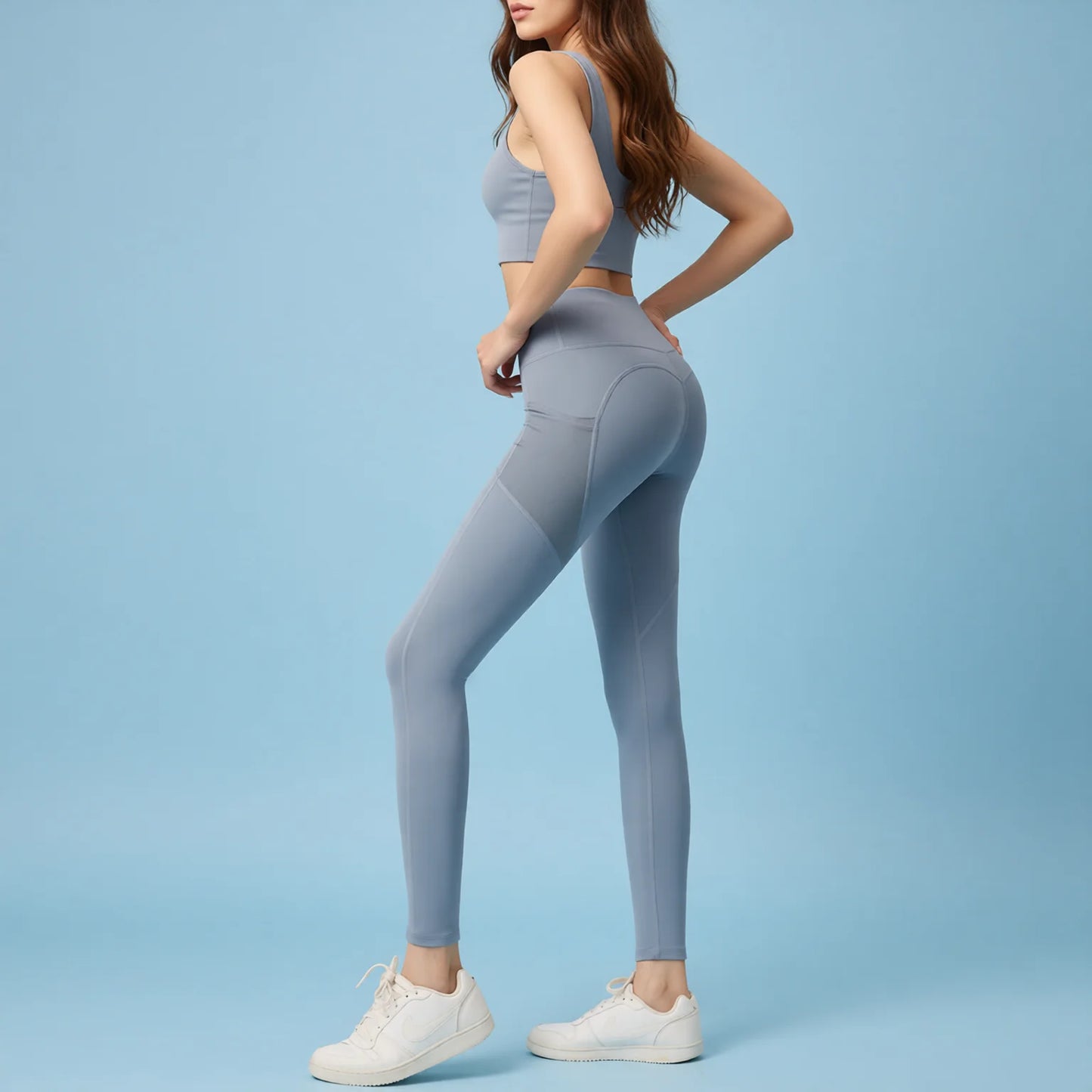 Mesh Side Pocket High-Waisted Tummy Control Butt-Lifting Yoga Pants