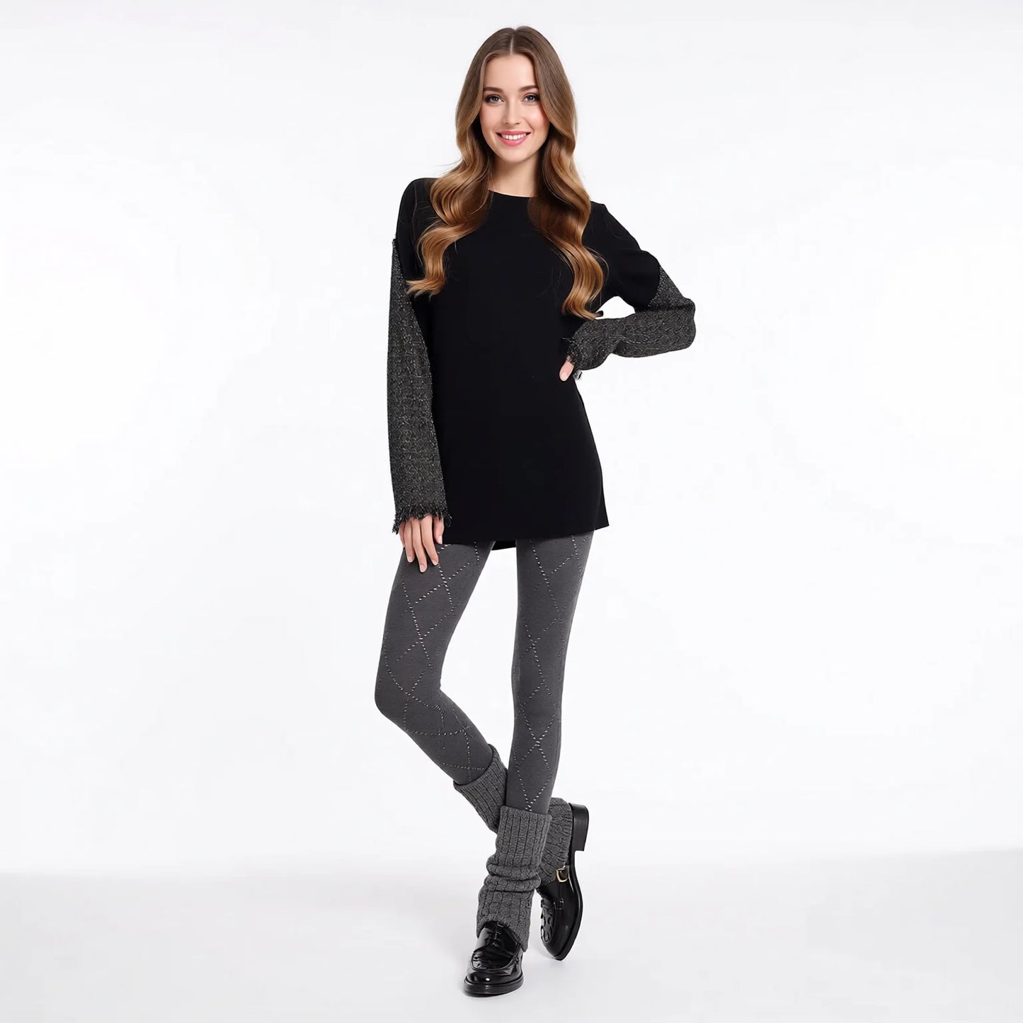 Grey Diamond Pattern Tights - Slimming High Elastic Pantyhose