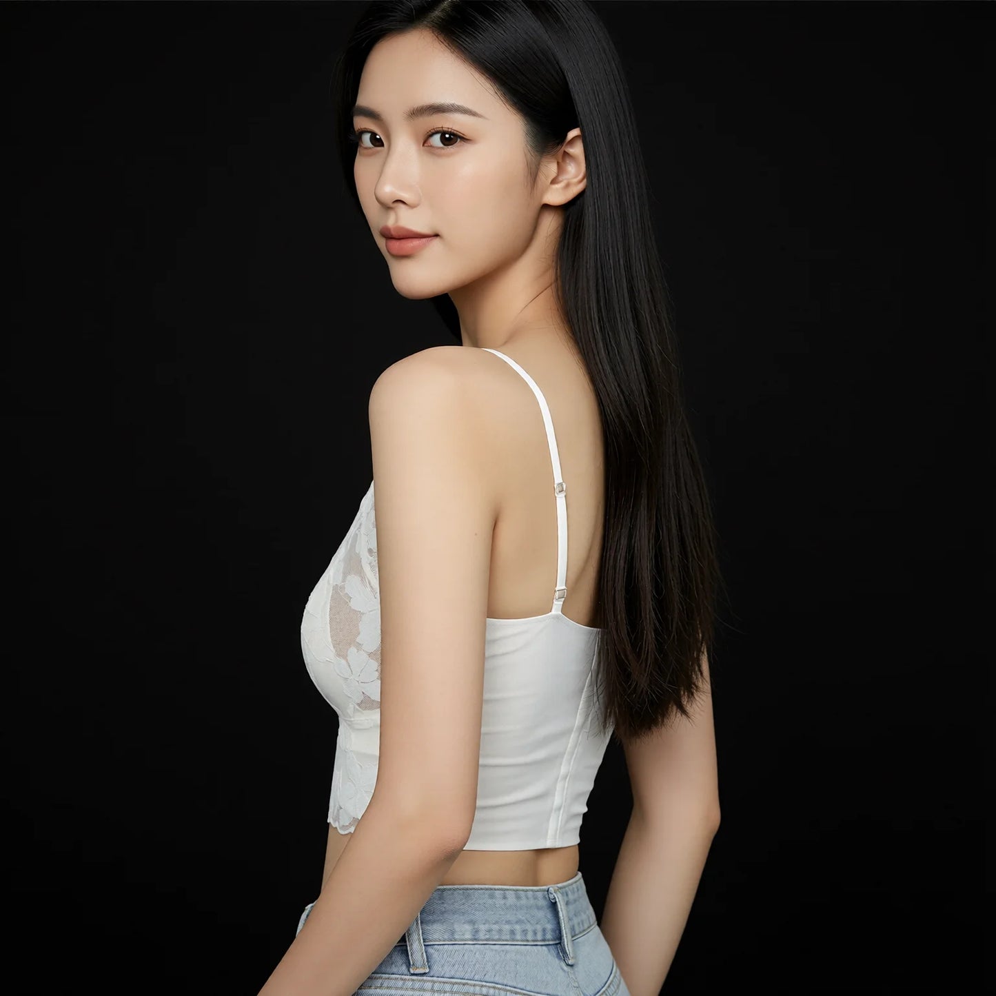 French Wire-Free Lace Bra, Breathable Triangle Cup