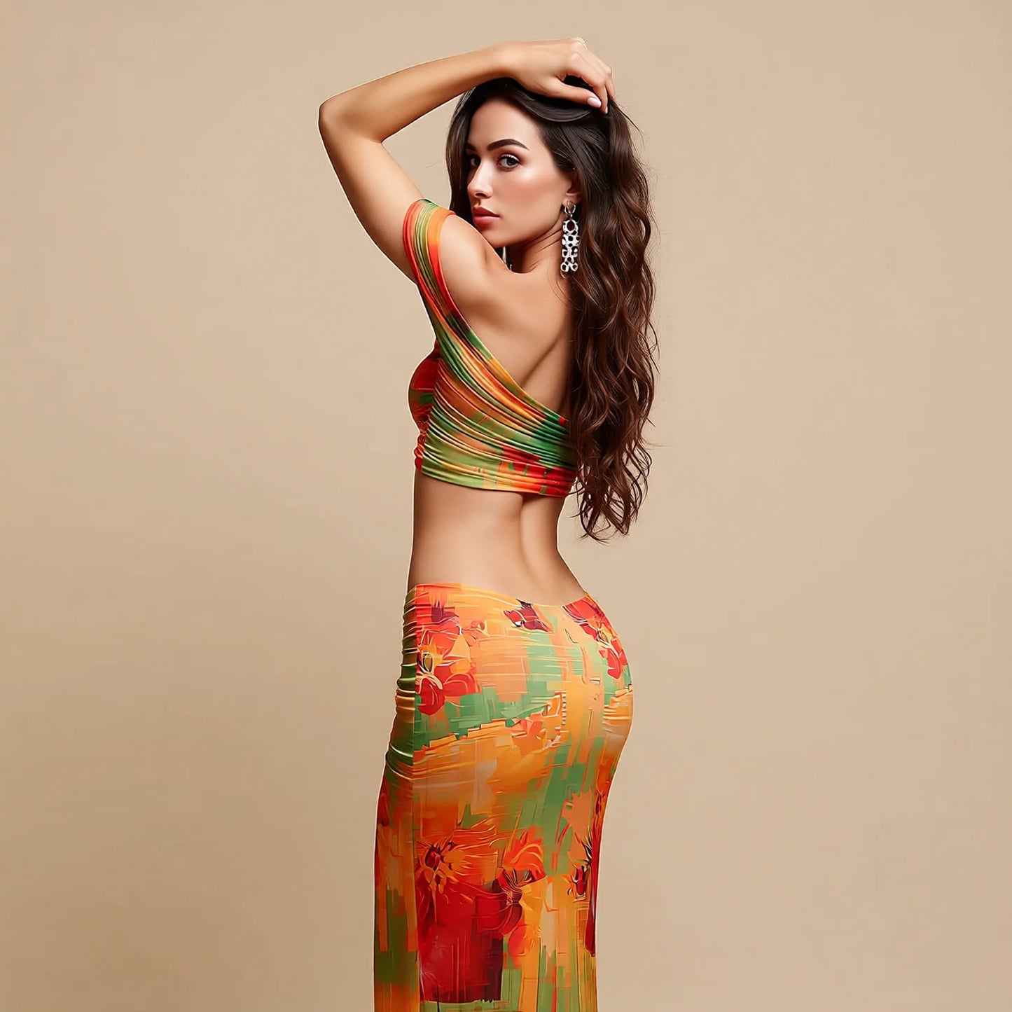Retro Printed Off Shoulder Two Piece Swimsuit
