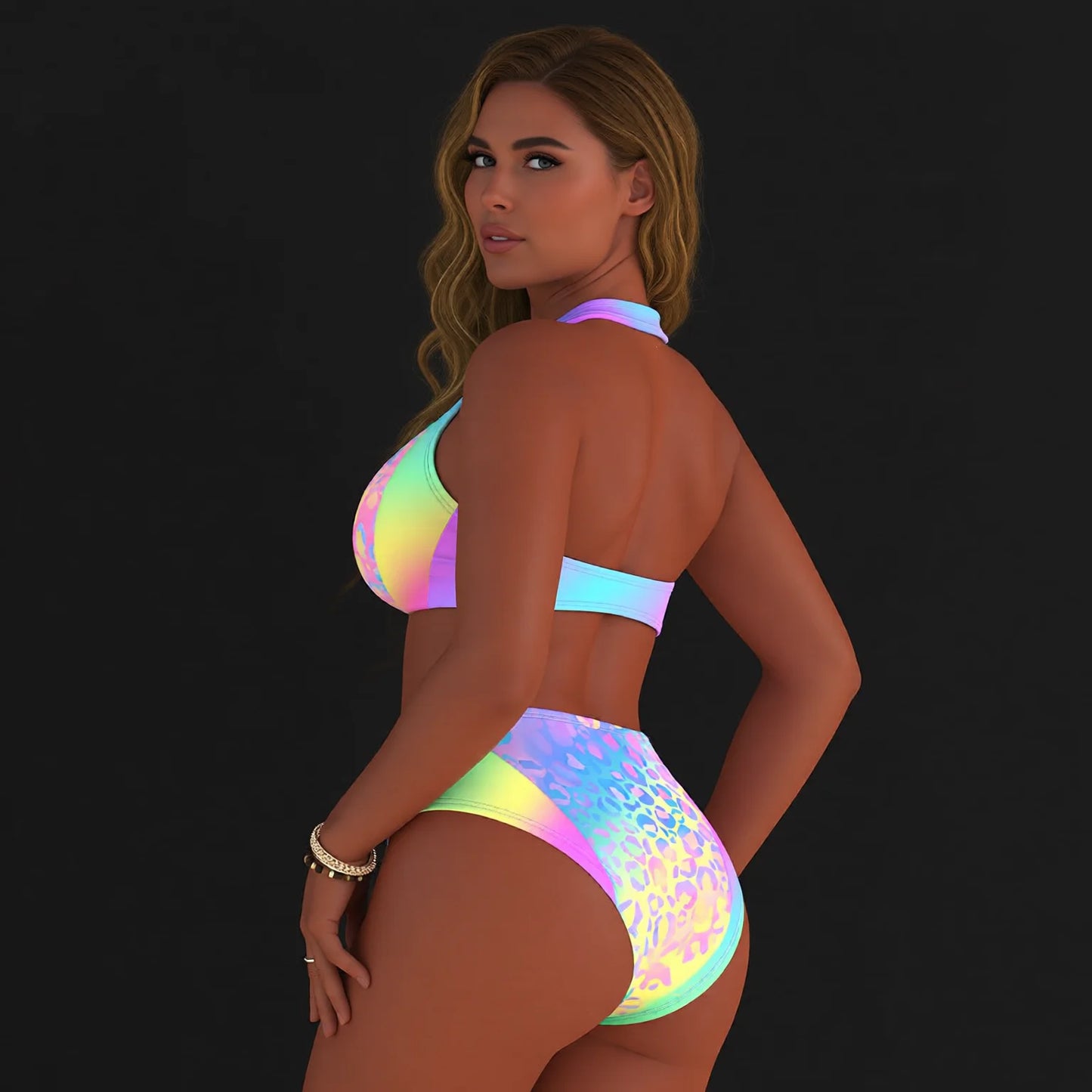 Animal Print Bikini Set with Lace Trim