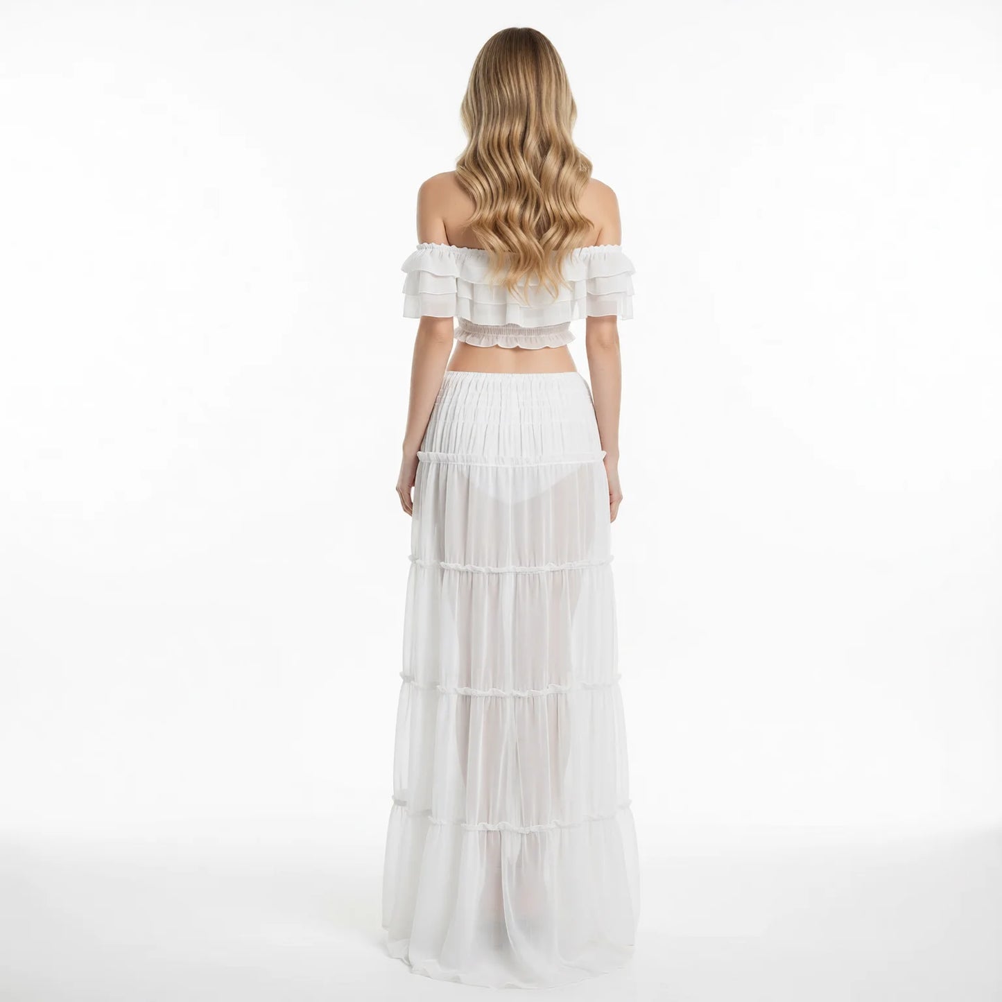 French Style White Skirt Swimwear High Waisted A-Line Mid Length Summer Lingerie
