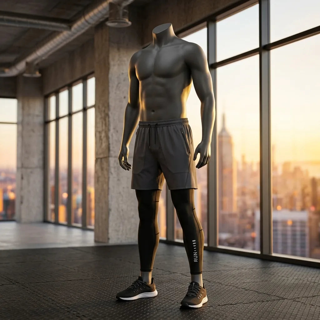 Men's Polyester Fake Two-Piece Compression Running Shorts