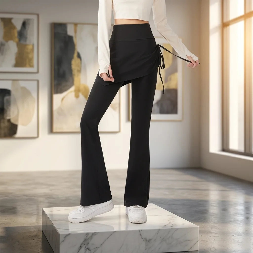High-Waist Faux Two-Piece Micro-Flare Shark Skort Pants