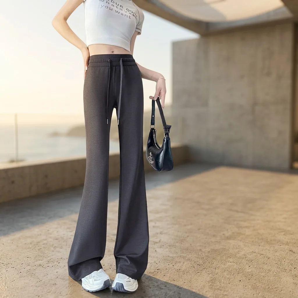 Cool Lyocell High-Waist Micro-Flare Wide-Leg Pants