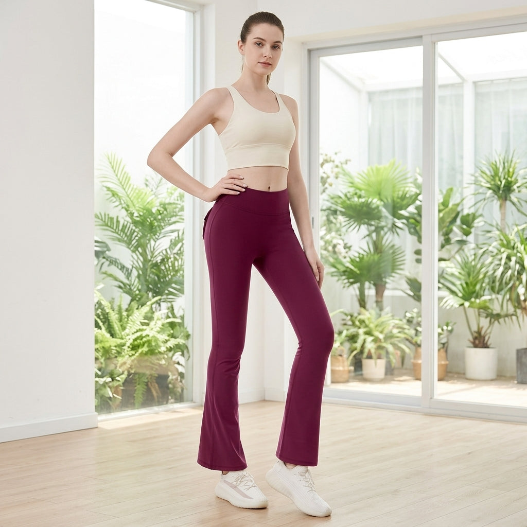 High-Waist Micro-Flare Yoga Pants Cargo Pockets