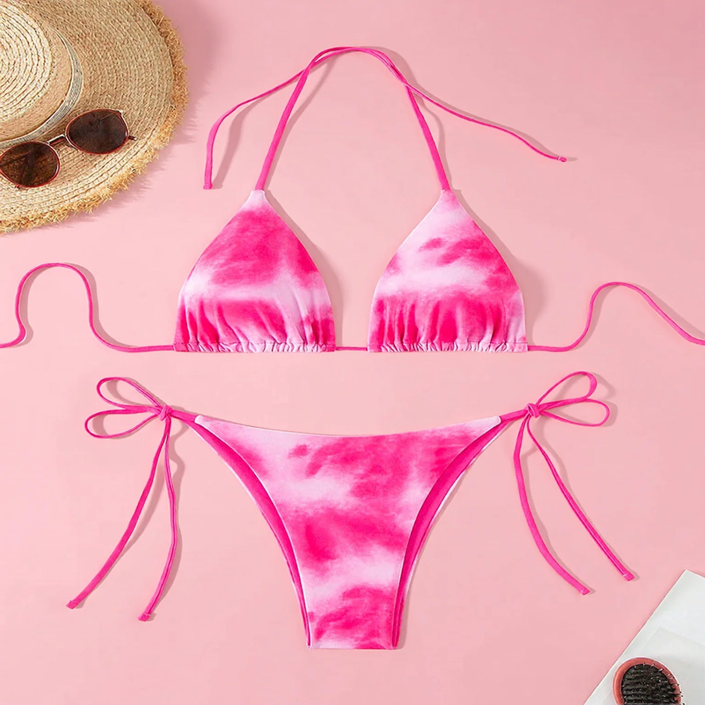 Tie-Dye Bikini Set - Halter Neck String Bikinis