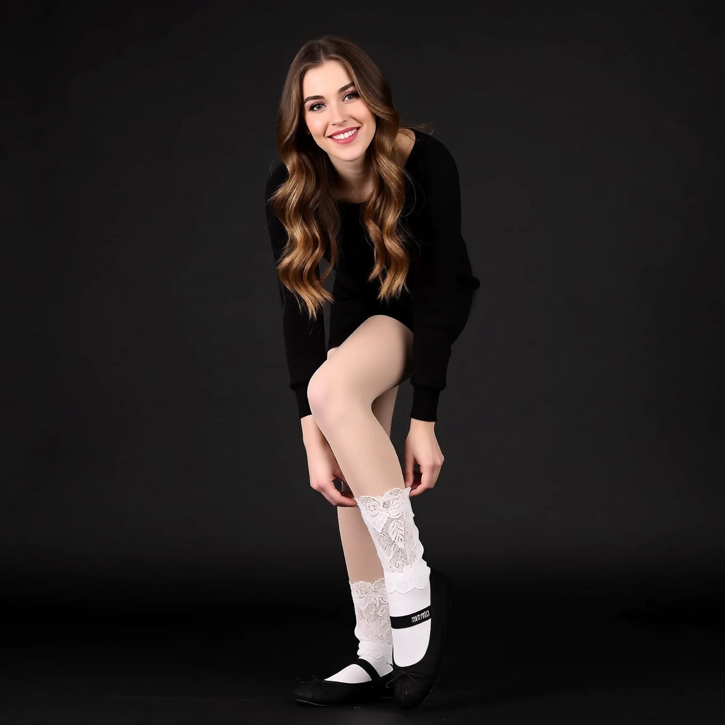 Lace Trim Mid Calf Socks Ballet Style Frill Edge Ankle Socks