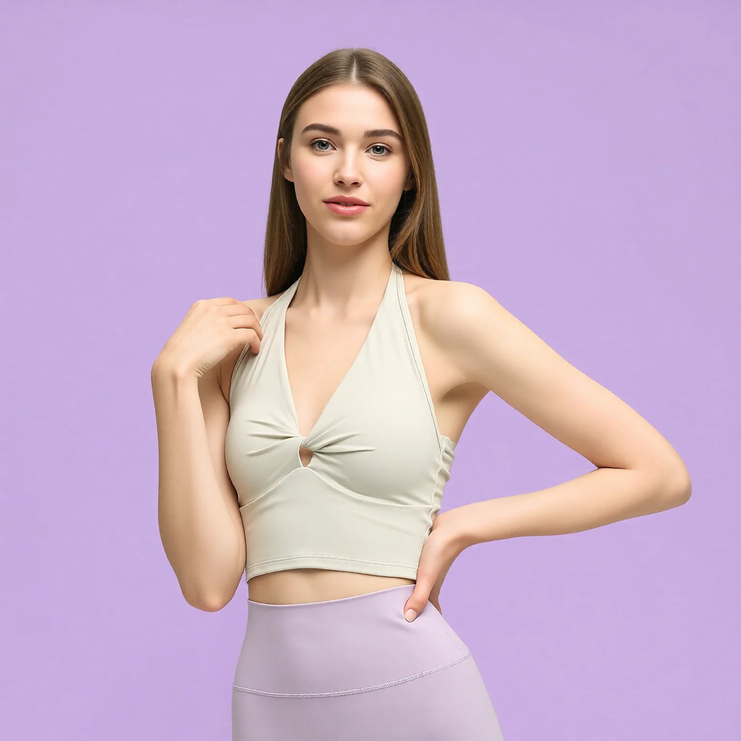 Butterfly Knot V-Neck Halter Yoga Bra with Removable Pads, Adjustable Back Support, Fitness Sports Bra