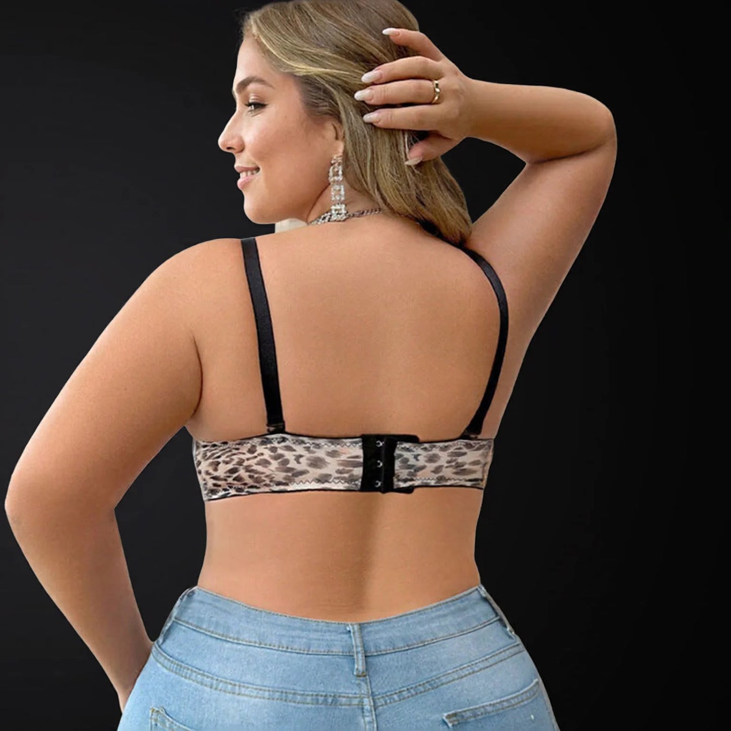 Plus Size Leopard Print Bra - Plunge Cup Lingerie