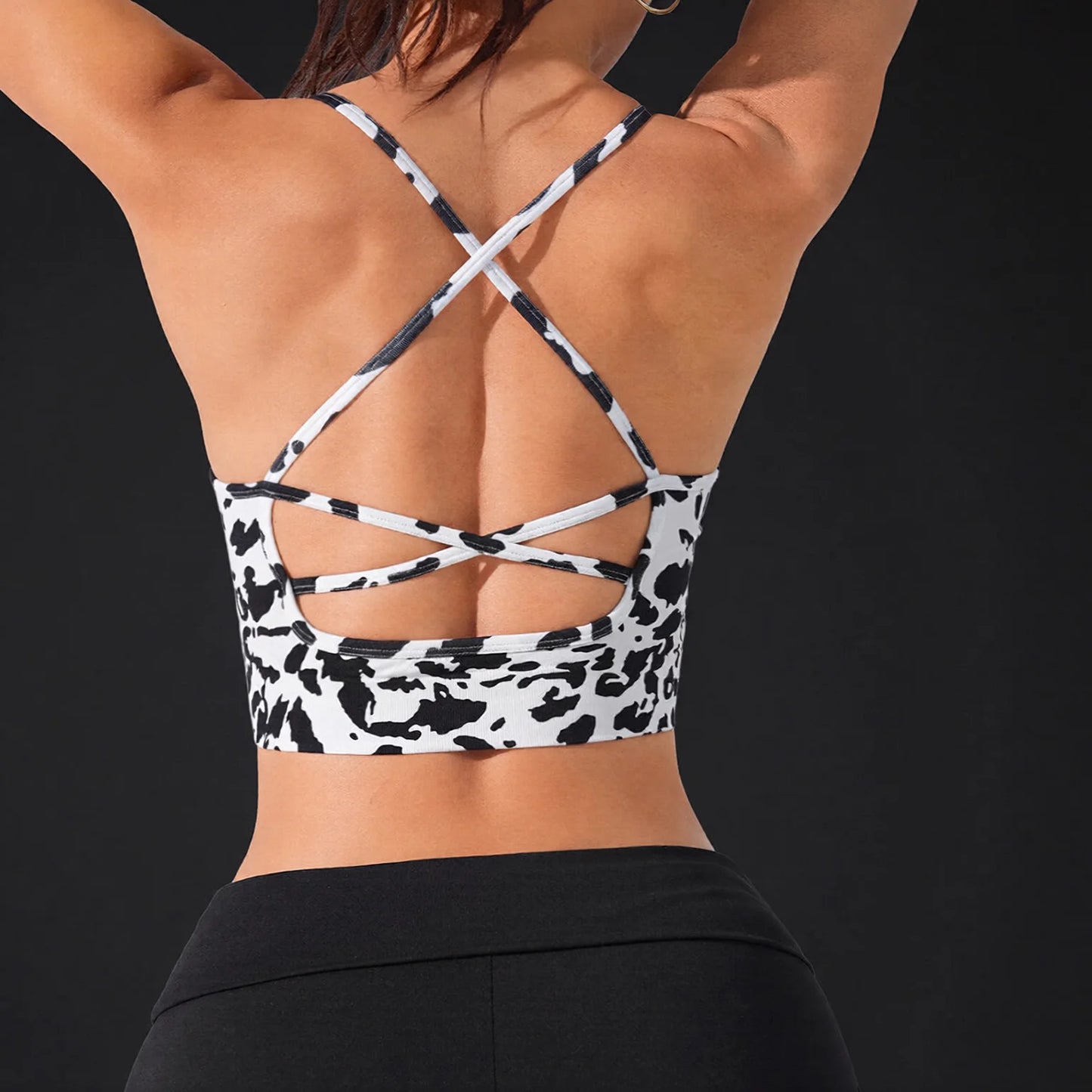 Print Sports Bra, Cross Back Activewear Top