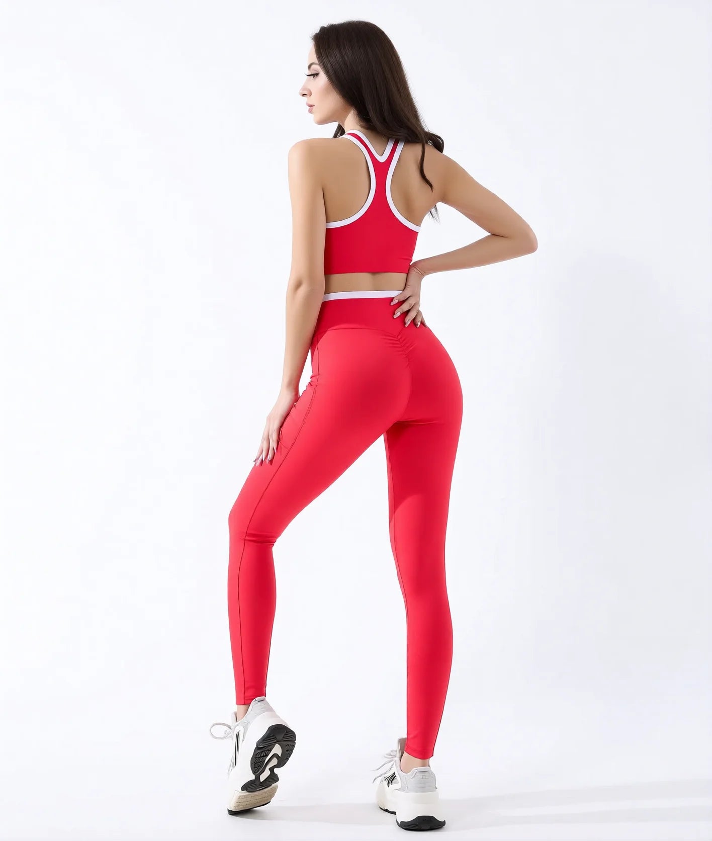V-Waist Colour Block Yoga Leggings with Peach Lift Bum