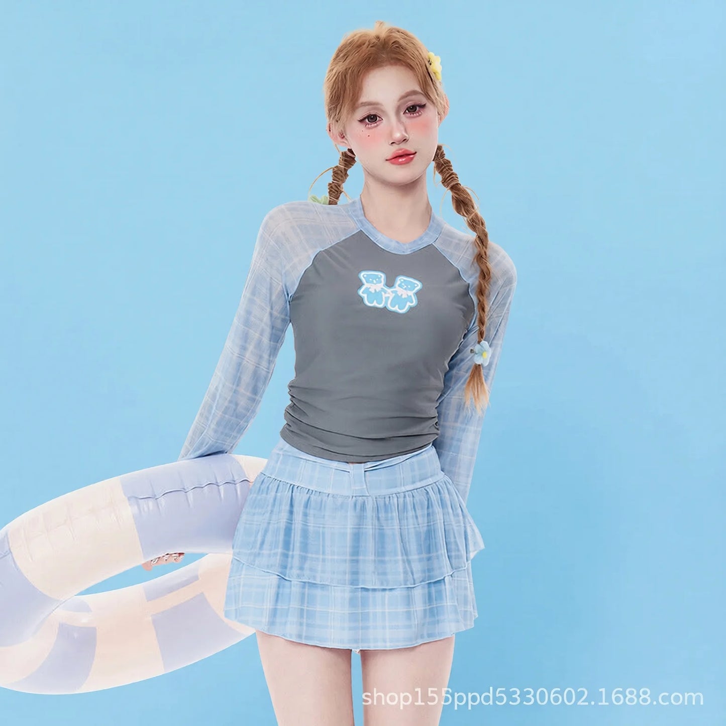 Long Sleeve Swim Dress Blue