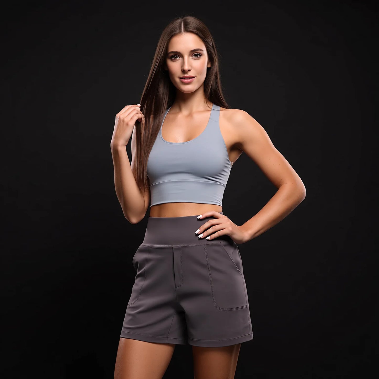 Nude Feel Yoga Shorts High Waist Pockets Quick Dry Breathable