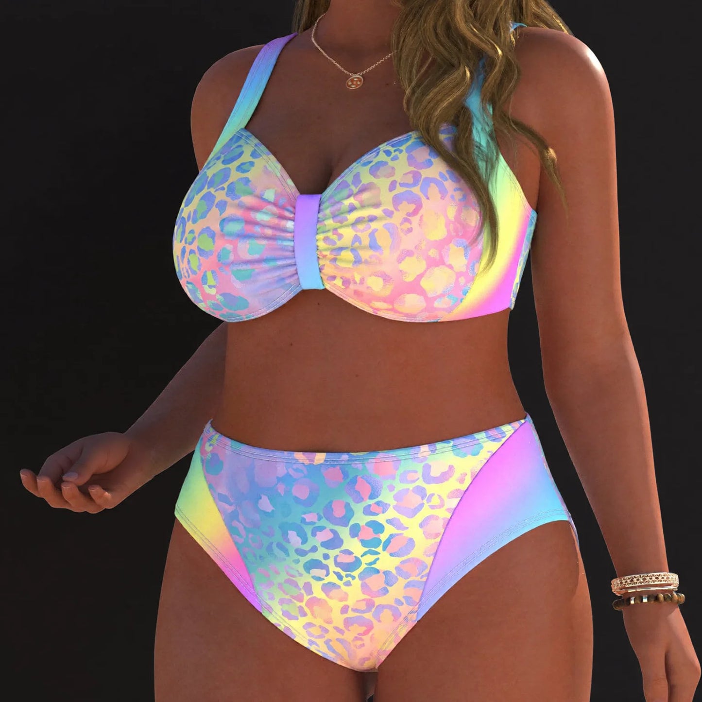 Animal Print Bikini Set with Lace Trim