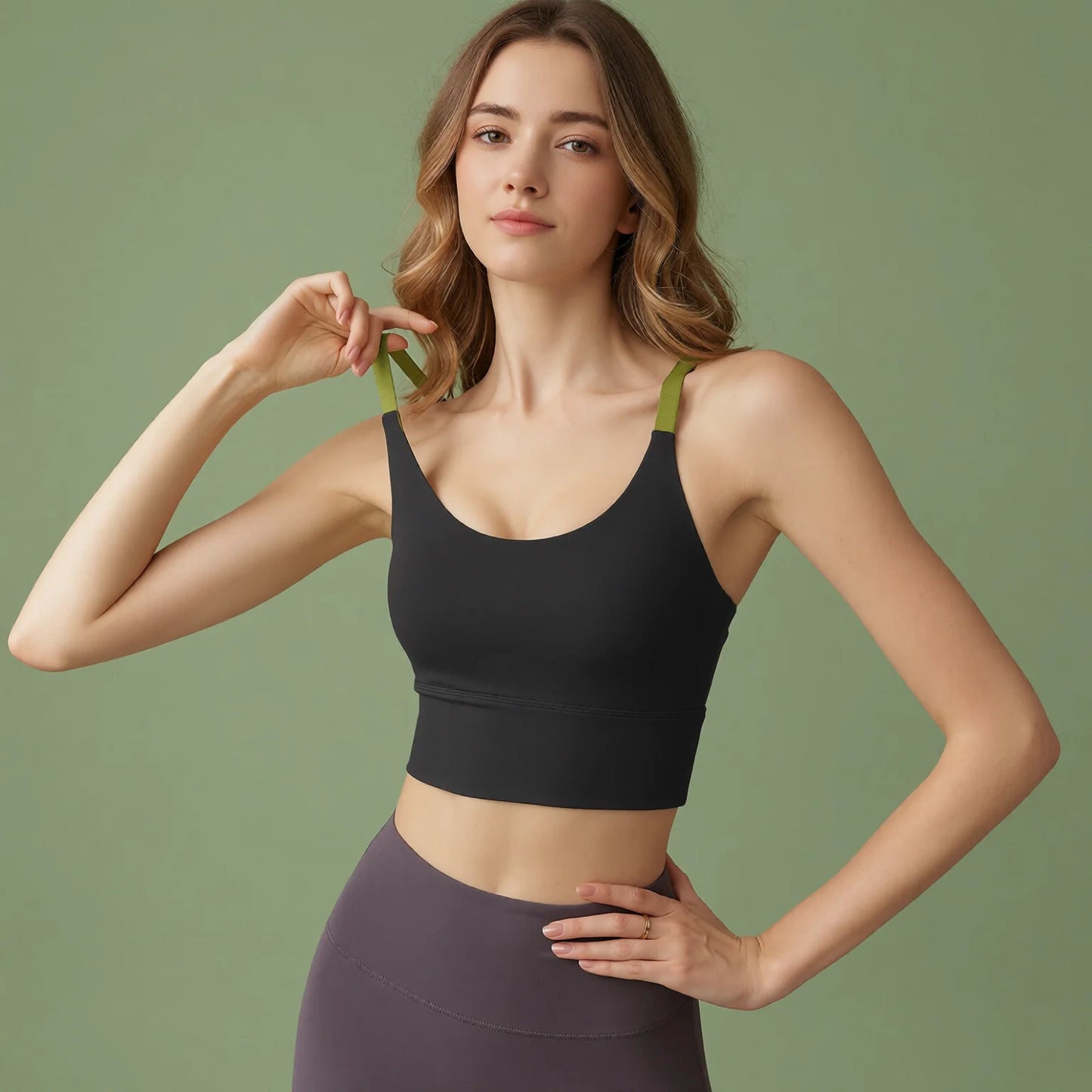 seamless supportive sports bra with wide straps for yoga pilates and training