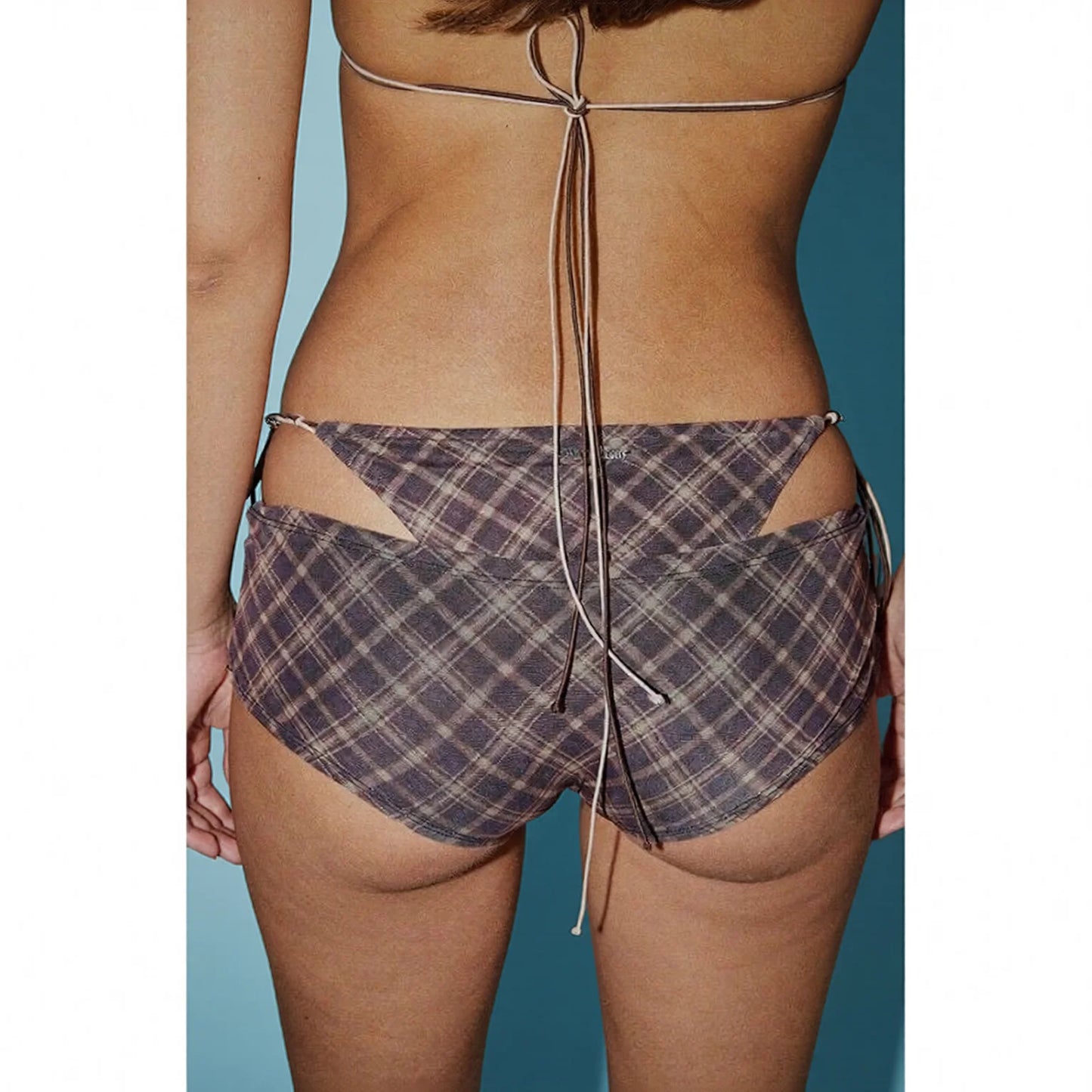 Vintage plaid lace-up bikini