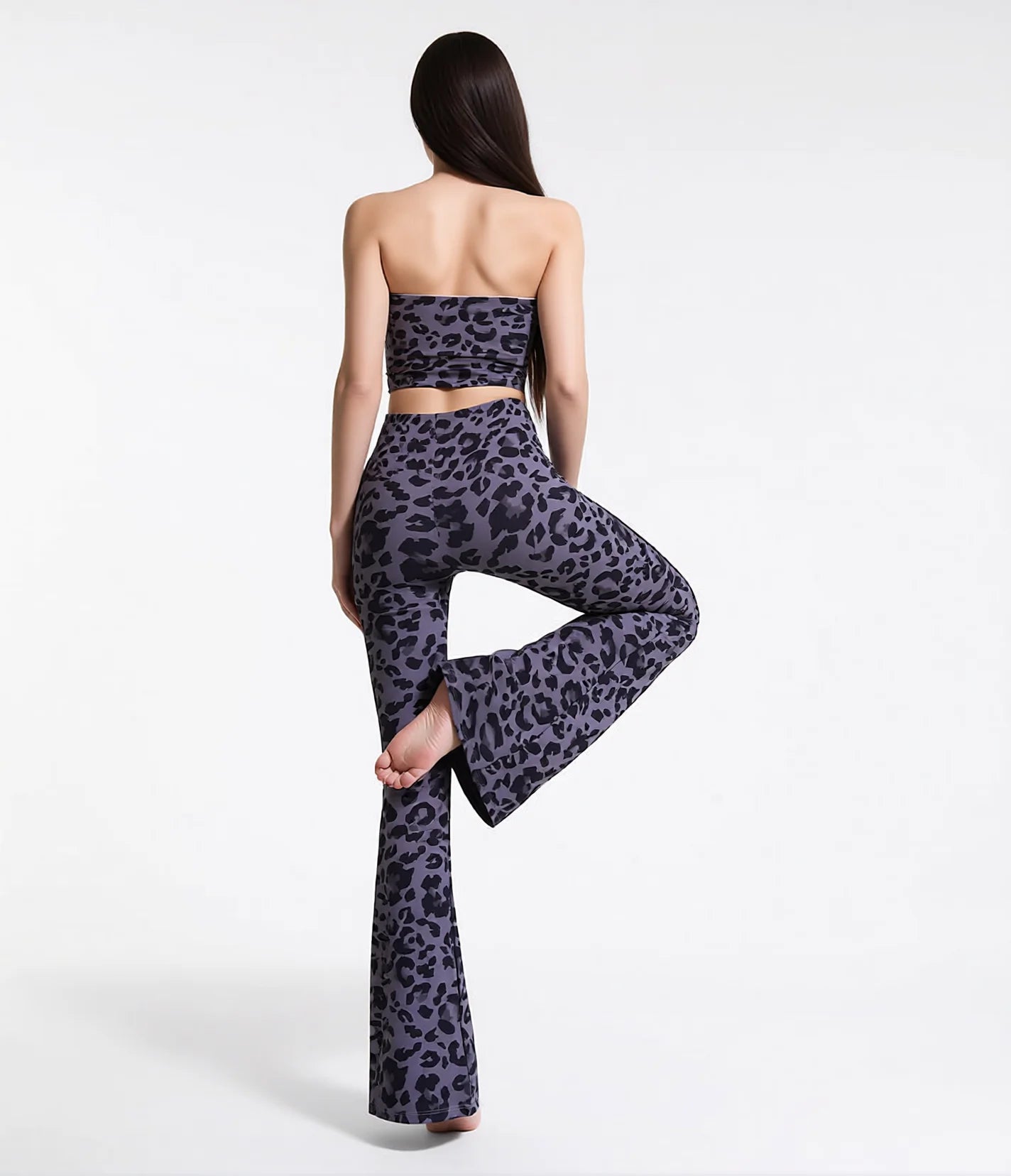 High Waisted Flared Leopard Print Yoga Pants Dusty Purple