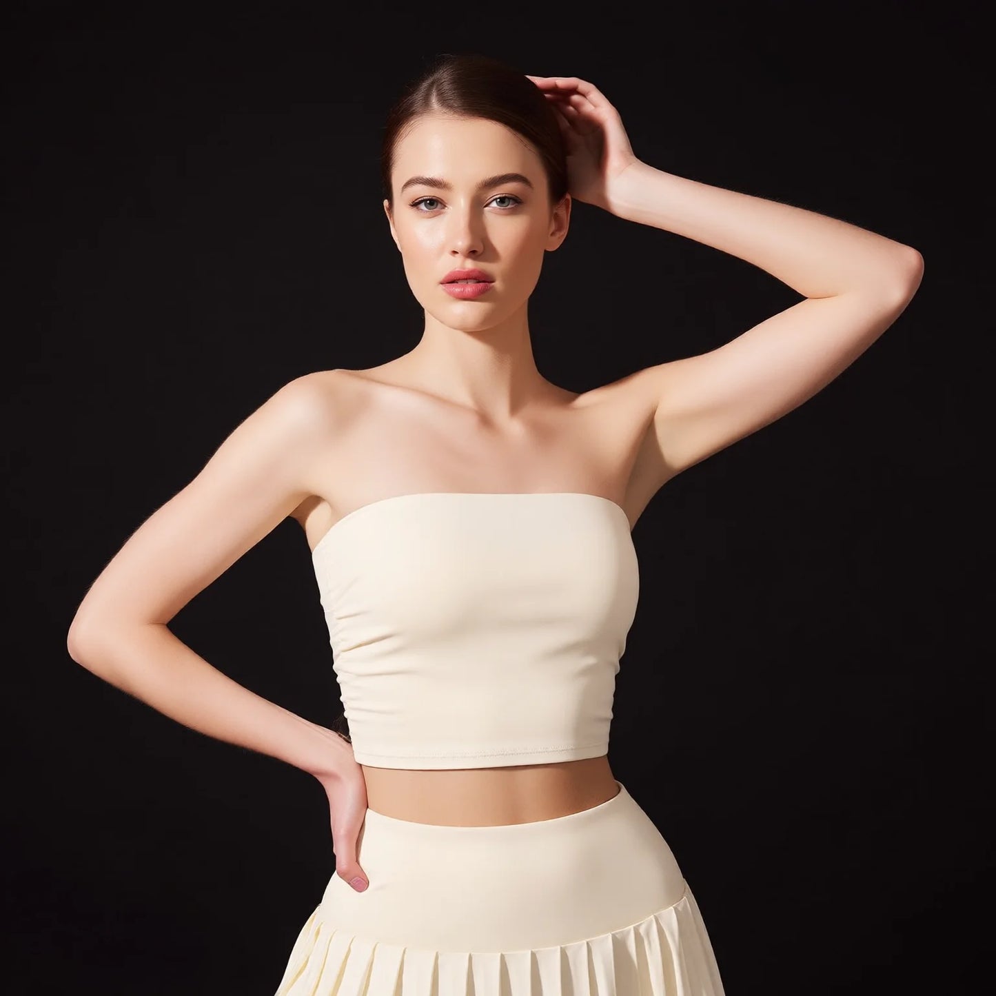 Nude-Skin Sports Tube Top with Built-in Bra Support