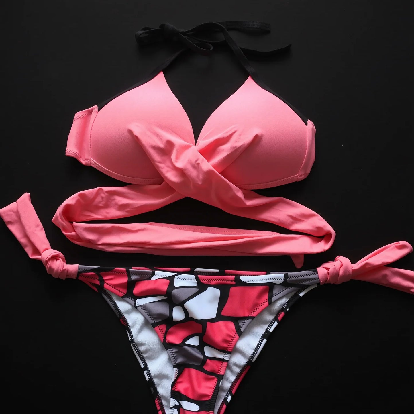 Cross Front Bandeau Bikini Set - Candy Colours High Waisted