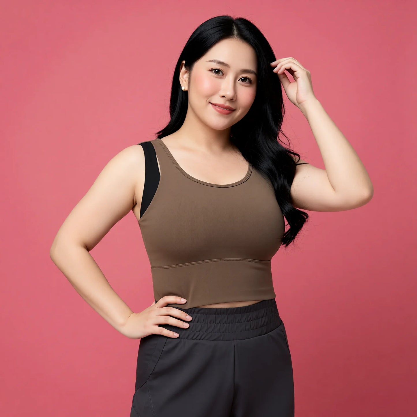 Blush Rose One-Piece Sports Bra - Supportive Yoga & Fitness Tank