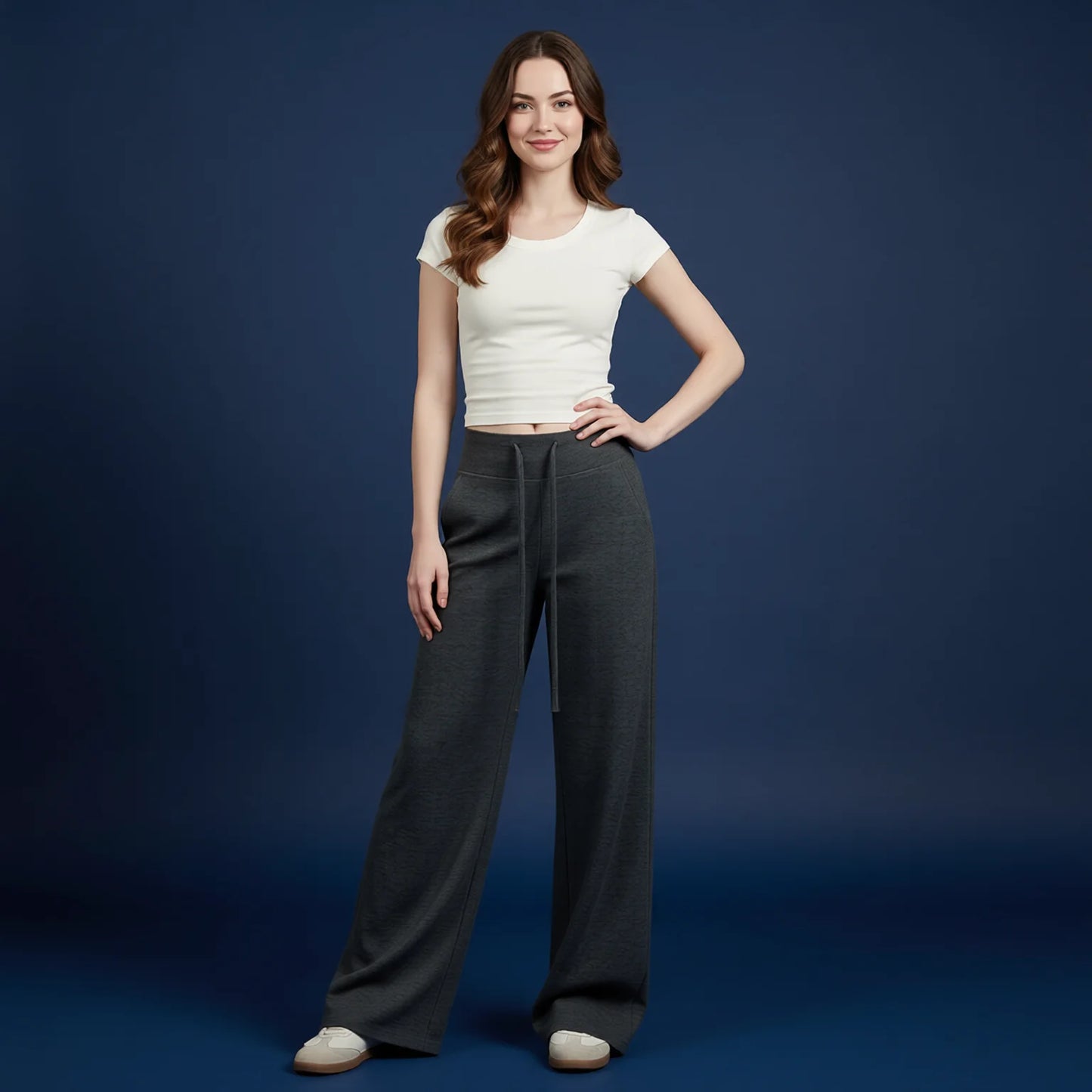 Wide Leg Lounge Pants Women High Waisted Soft Drape Butt Lifting