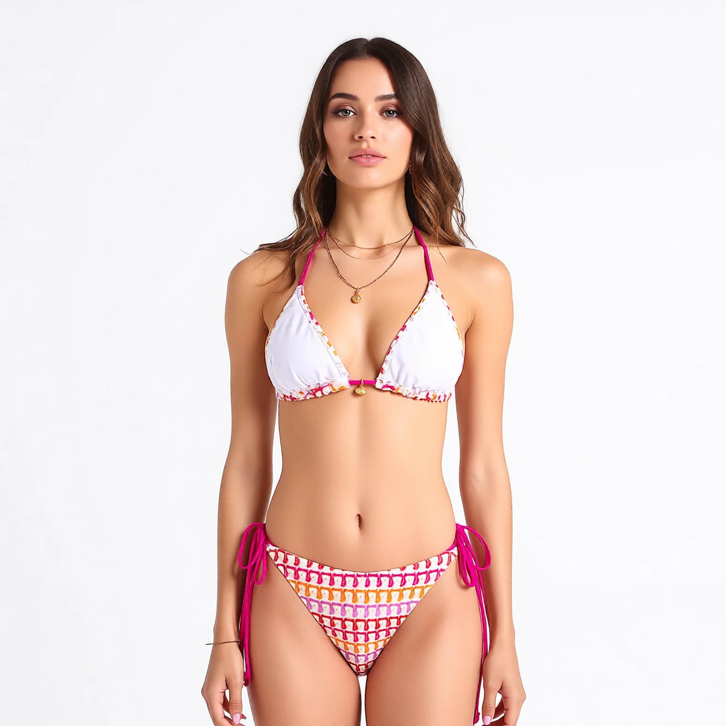 bohemian tie bikini set triangle string halter neck vintage swimsuit