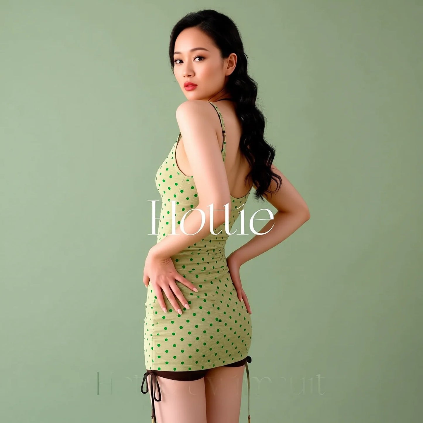 Conservative Polka Dot Long Sleeve Rash Guard Bikini Set