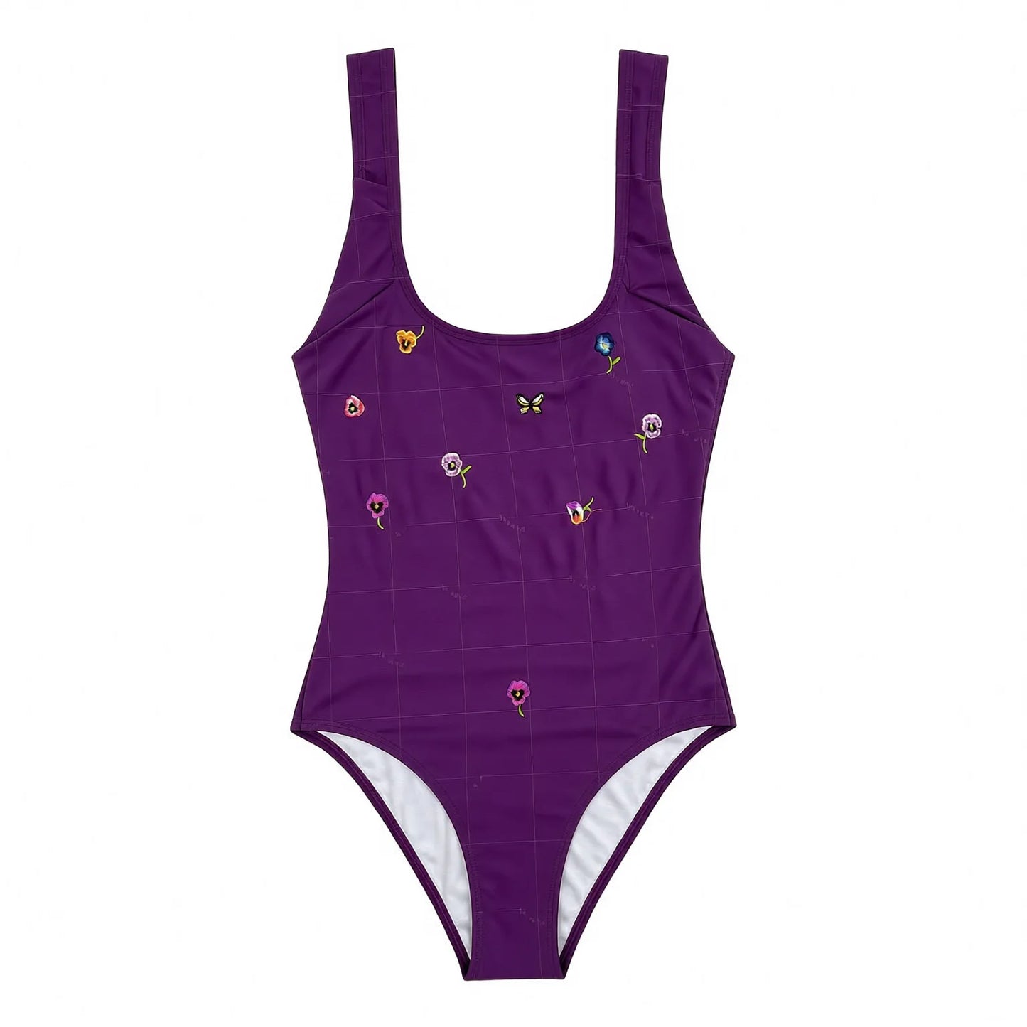 Purple Embroidered One Piece Swimsuit