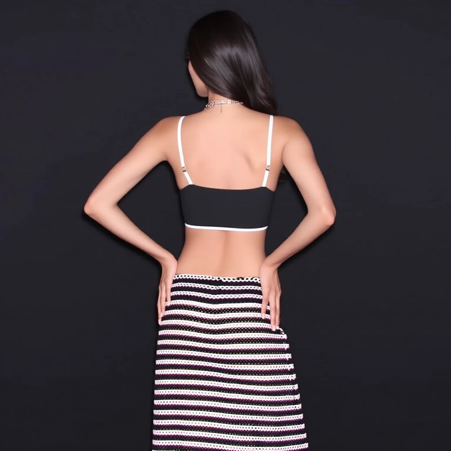 stripes camisole bikini set, halter neck triangle top, flowing sarong skirt