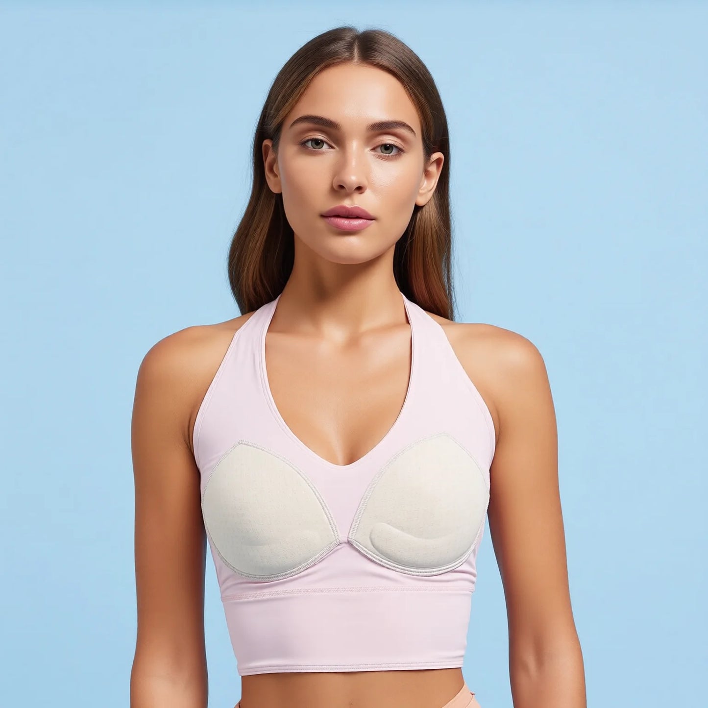 Peach Twist Halterneck Bra High Elastic Fixed Cup Summer Yoga Fitness Sports Bra