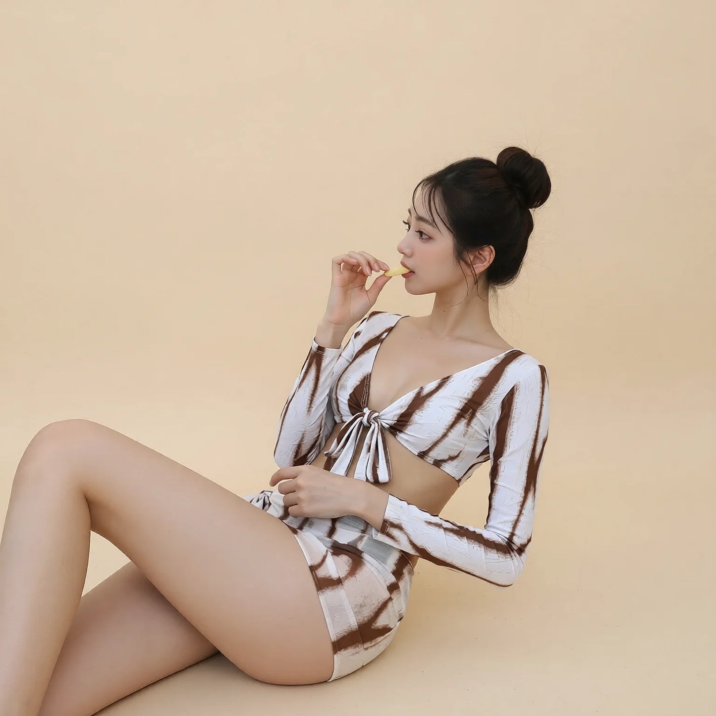 Long Sleeve Tie-Front Cut-Out Bikini Set